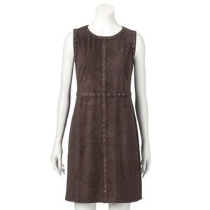 Fit and Flare stud sleeveless dress faux suede